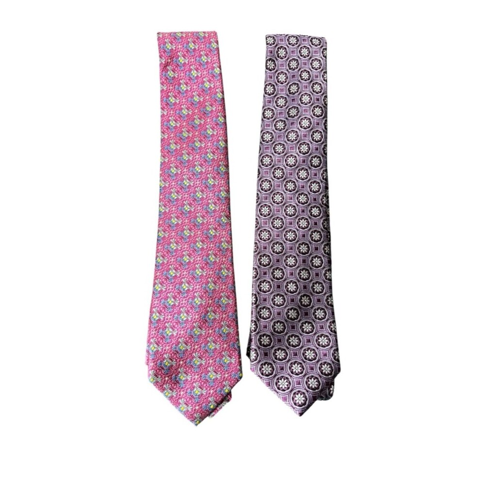 Jos A Bank Silk Tie Lot 2 Signature Collection Pink Purple Geometric Floral